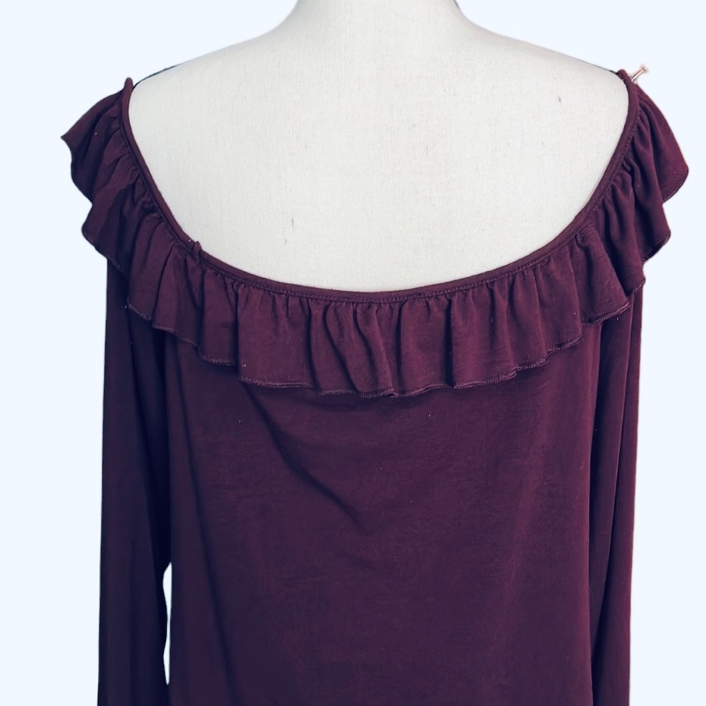 Forever 21 Long Sleeves Dark Purple Ruffled Crop Top Size 3X - Picture 5 of 9